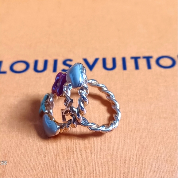 Louis Vuitton Logo Berg Sweet Monogram Gold-Tone Multicolor Ring Size 5 - Picture 6 of 10